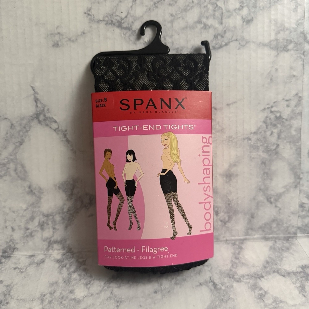 New Spanx Tight End Tights Size B Black Patterned Design Fillagree Bodyshaping